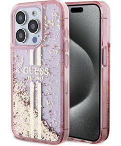 Guess GUHCP15LLFCSEGP Защитный чехол для iPhone 15 Pro 6.1" Liquid Glitter Gold Stripes / розовый Чехлы - альтернативные
