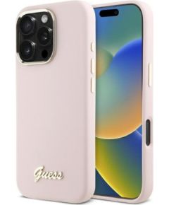 Guess GUHCP16XSMBSLP Hardcase Silicone Script Metal Logo & Frame Защитный чехол для iPhone 16 Pro Max 6.9" / розовый Чехлы - альтернативные