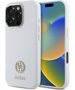 Guess GUHCP16LM4DGPH Silicone Logo Strass 4G Защитный чехол для iPhone 16 Pro 6.3" / белый Чехлы - альтернативные