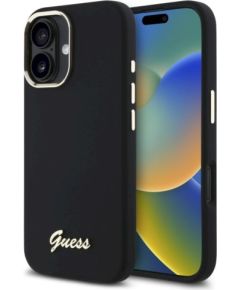 Guess GUHCP16SSMBSLK Silicone Script Metal Logo & Frame Защитный чехол для iPhone 16 6.1" / чёрный Чехлы - альтернативные