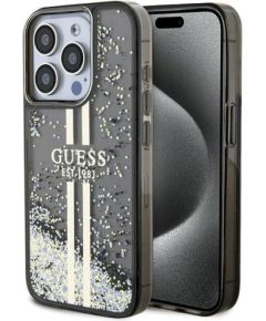 Guess GUHCP15LLFCSEGK Hardcase Liquid Glitter Gold Stripes Защитный чехол для iPhone 15 Pro 6.1" / чёрный Чехлы - альтернативные