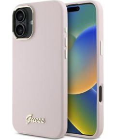Guess GUHCP16SSMBSLP Silicone Script Metal Logo & Frame Защитный чехол для iPhone 16 6.1" / розовый Чехлы - альтернативные