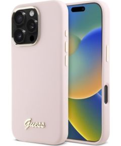 Guess GUHCP16LSMBSLP Hardcase Silicone Script Metal Logo & Frame Защитный чехол для iPhone 16 Pro 6.3" / розовый Чехлы - альтернативные