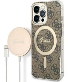 Guess Set GUBPP13LH4EACSW Case+ Charger Hard Case 4G Print MagSafe Защитный чехол для iPhone 13 Pro / коричневый Чехлы - альтернативные