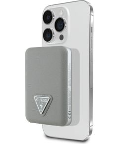 Power Bank Guess Grained Triangle Uzlādes akumulators 5000mAh 15W USB-C MagSafe Inductive / bēšs Power Banks