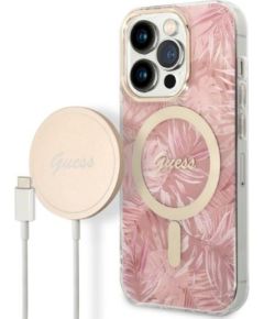 Guess Set GUBPP14LHJEACSP Case+Charger Защитный чехол iPhone 14 Pro 6,1" / розовый hard case Jungle MagSafe Чехлы - альтернативные