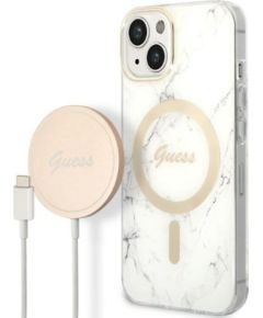 Guess Set GUBPP14MHMEACSH Case+Charger Защитный чехол для iPhone 14 Plus / 15 Plus 6.7" / белый hard case Marble Чехлы - альтернативные