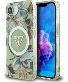 Case Guess IML Metal Glitter Flowers Triangle MagSafe Защитный чехол для iPhone 16e / 17e / зелёный Чехлы - альтернативные