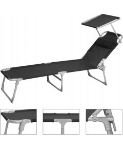 Songmics Leżak, leżak, leżak ogrodowy, z zagłówkiem i baldachimem, regulowane oparcie, lekki, składany, 53 x 193 x 29,5 cm, nośność do 15 Guļamkrēsli un sauļošanās krēsli
