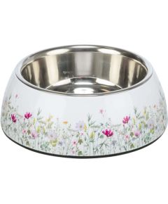 Trixie Miska ze stali nierdzewnej w kwiatowy wzór, dla kota, 0,2 l/o 14 cm, biały/wielokolorowy Миски и поилки 