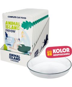 ANIMAL ISLAND Everyday White fish in broth Box - wet cat food - 12x85g + free plate Kaķu konservi