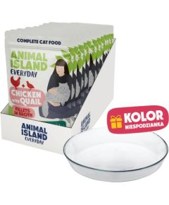 ANIMAL ISLAND Everyday Chicken with quail in broth Box - wet cat food - 12x85g + free plate Kaķu konservi
