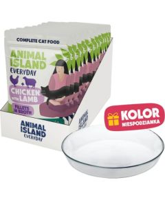 ANIMAL ISLAND Everyday Chicken with lamb in broth Box - wet cat food - 12x85g + free plate Kaķu konservi