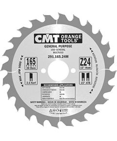 Griešanas disks kokam CMT 291; 165x2,6x30; Z24; 15° Zāģripas