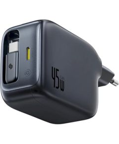 Baseus EnerCore CJ11 Зарядное устройство 45W USB-C со встроенным выдвижным кабелем USB-C / чёрная Зарядные устройства
