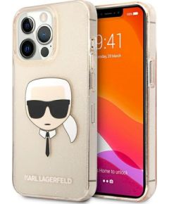 Karl Lagerfeld KLHCP13LKHTUGLGO Hardcase Glitter Karl`s Head Aizsargapvalks priekš iPhone 13 Pro / 13 6,1" / zelts Neoriģinālie Maciņi