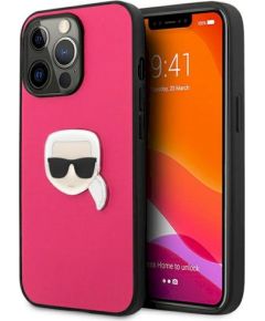 Karl Lagerfeld KLHCP13LPKMP Leather Ikonik Karl`s Head M Aizsargapvalks priekš iPhone 13 Pro / 13 6,1" / rozā Neoriģinālie Maciņi