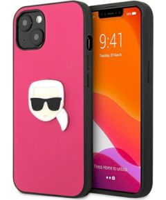 Karl Lagerfeld KLHCP13SPKMP Leather Ikonik Karl`s Head Metal Aizsargapvalks priekš iPhone 13 mini 5,4" / rozā Neoriģinālie Maciņi