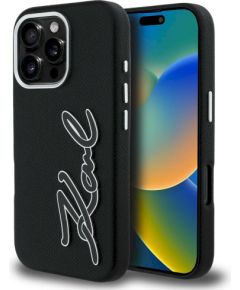 Karl Lagerfeld FW Grained Signature Logo Case Aizsargapvalks priekš iPhone 16 Pro Max / melns Neoriģinālie Maciņi