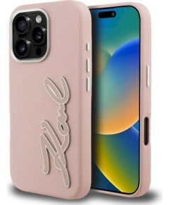 Karl Lagerfeld FW Grained Signature Logo Case Aizsargapvalks priekš iPhone 16 Pro Max / rozā Neoriģinālie Maciņi