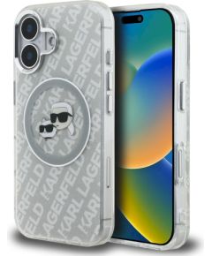 Karl Lagerfeld IML Glitter Karl & Choupette Heads Logo MagSafe Aizsargapvalks priekš iPhone 16 / pelēks Neoriģinālie Maciņi