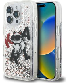 Karl Lagerfeld Liquid Glitter Choupette Logo Aizsargapvalks priekš iPhone 16 Pro / caurspīdīgs Neoriģinālie Maciņi