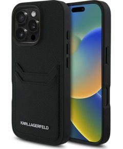 Karl Lagerfeld HC Grained PU Cardslot Metal Elong Защитный чехол для iPhone 16 Pro Max / чёрный Чехлы - альтернативные
