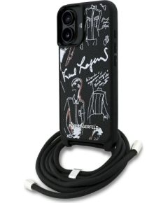 Karl Lagerfeld Crossbody Grained Pattern & Logo MagSafe Защитный чехол для iPhone 16 / чёрный Чехлы - альтернативные