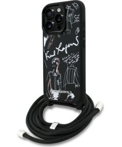 Karl Lagerfeld Crossbody Grained Pattern & Logo Case Защитный чехол для iPhone 16 Pro Max / чёрный Чехлы - альтернативные
