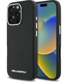 Karl Lagerfeld Saffiano Full Wrapped Elongated Metal Logo MagSafe Защитный чехол для iPhone 16 Pro / чёрный Чехлы - альтернативные