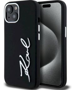 Karl Lagerfeld Silicone Metal Script Logo Case Aizsargapvalks priekš iPhone 15 / melns Neoriģinālie Maciņi