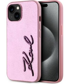 Case Karl Lagerfeld Wrinkled Metal Signature Защитный чехол для iPhone 15 / розовый Чехлы - альтернативные