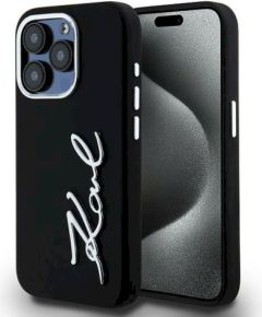 Karl Lagerfeld Silicone Metal Script Logo Case Aizsargapvalks priekš iPhone 15 Pro Max / melns Neoriģinālie Maciņi