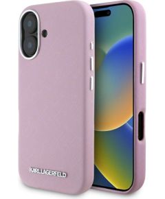 Karl Lagerfeld Saffiano Full Wrapped Elongated Metal Logo MagSafe Защитный чехол для iPhone 16 / розовый Чехлы - альтернативные