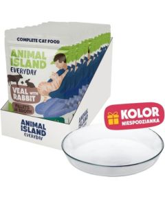 ANIMAL ISLAND cielęcina z królikiem 12x85g+talerzyk Kaķu konservi