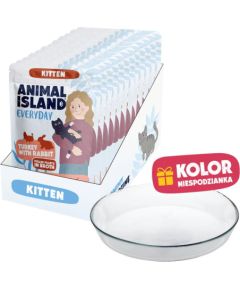 ANIMAL ISLAND Kitten indyk,królik 12x85g+talerzyk Kaķu konservi