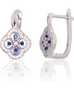 Серебряные серьги на английском замке #2204260(PRh-Gr)_CZ+CZ-B, Серебро 925°, родий (покрытие), Цирконы, 3.3 гр. Ar "angļu" slēdzēju
