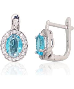 Серебряные серьги на английском замке #2204244(PRh-Gr)_CZ+CZ-AQ, Серебро 925°, родий (покрытие), Цирконы, 2.5 гр. Ar "angļu" slēdzēju