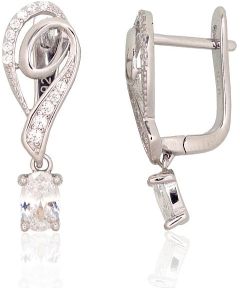 Серебряные серьги на английском замке #2204240(PRh-Gr)_CZ, Серебро 925°, родий (покрытие), Цирконы, 3.2 гр. Ar "angļu" slēdzēju