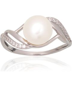 Серебряное кольцо #2102015(PRh-Gr)_CZ+PE, Серебро 925°, родий (покрытие), Цирконы, Жемчуг, Размер: 19, 2 гр. Sieviešu