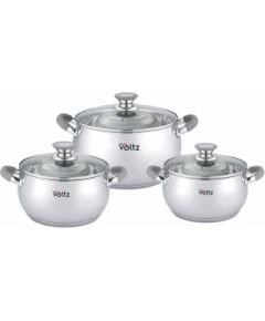 Oliver Voltz Katlu komplekts Voltz OV51210N6B, 18/20/22 cm = 2,5/3,5/4,6 l, pelēki rokturi, nerūsējošais tērauds, Katli
