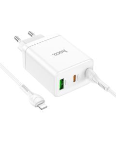 Hoco   Phone charger Hoco 2 x USB C + USB A QC3.0 PD 3A 35W + cable USB C to Lightning N33 white Telefonu lādētāji 220v