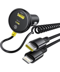 Baseus Circular 60W Зарядное устройство для автомобиля USB-A + USB-C со встроенным кабелем Lightning + USB-C 1,4 m / чёрная Автомобильные зарядные устройства