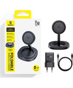 Baseus EnerFill FF11 Складное беспроводное зарядное устройство 15W с сетевым зарядным устройством 20W и кабелем USB-C 1m / чёрная Bezvadu telefonu lādētāji