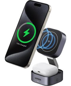 Ugreen 2-in-1 Qi2 Magnetic Foldable Charging Station (No AC Adapter) (Atv. iepak.) Зарядные устройства