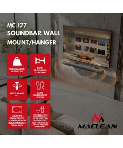 Ergo Office Maclean Soundbar Wall Mount / Bracket, angle adjustment +8°–8°, max. load 10 kg, made of steel, MC-177 TV un monitoru stiprinājumi, kronšteini