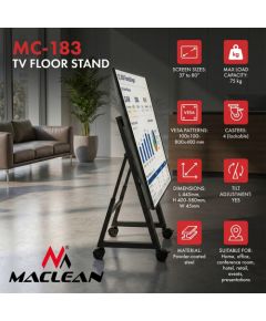 Maclean TV Cart / Floor Stand, 37–80", max. VESA 800x400, max. 75 kg, mobile, wheel lock, MC-183 TV un monitoru stiprinājumi, kronšteini
