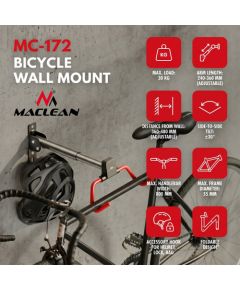 Maclean Horizontal Wall-Mounted Bike Rack, Steel, Max. Load 30 kg, Adjustable Angle, MC-172 Велосипеды