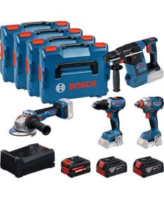 Bosch Powertools Combo Kit 18 volt tool set with cordless drill, cordless impact wrench, hammer drill and angle grinder (kit) Наборы электроинструментов