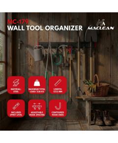 Maclean Wall-Mounted Tool Organizer, steel, max. load 228 kg, width 1222 mm, MC-179 Priekšnama mēbeles